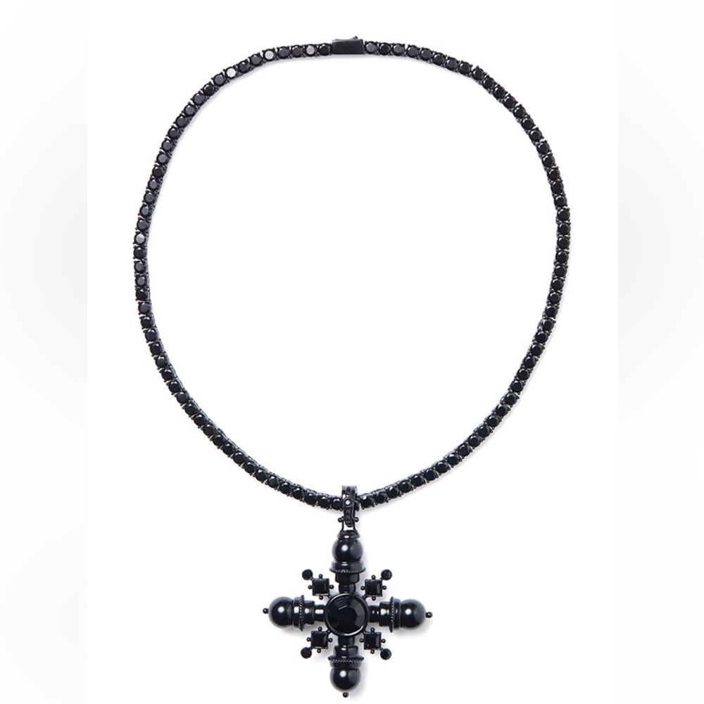 New w/Tags: WeWoreWhat Black Cross Pendant on Black Rhinestone Chain